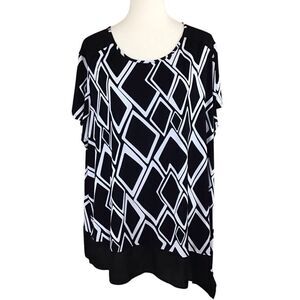 Cato Woman‎ Black White Geometric Asymmetrical Blouse 22/24W